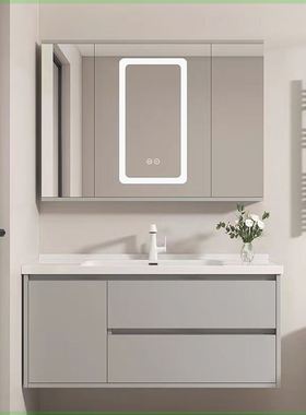 推拉风水镜陶瓷一体盆蜂窝铝浴室柜63/73cm83/93/103/113洗漱台