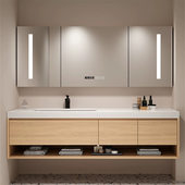 117岩板浴室柜组合酒店风挂墙式 原木色77 107 卫生间洗漱台