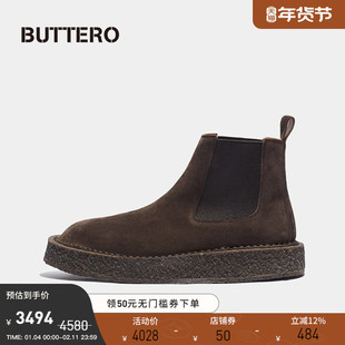 BUTTERO意大利产新款超软生胶大底男士皮靴 复古切尔西靴B11121