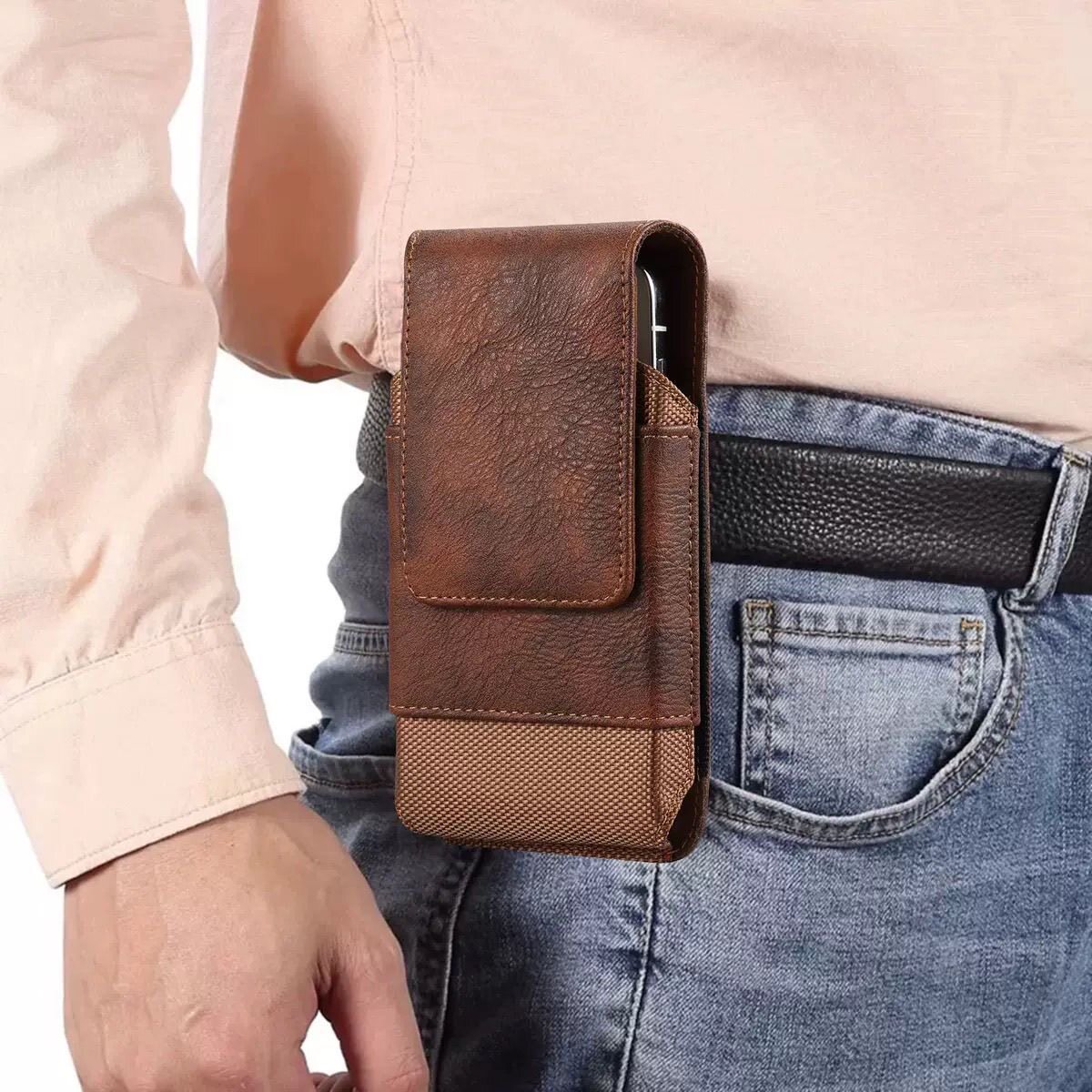 耐用手机挂腰包穿皮带竖款男士跨腰间袋老人夹扣裤腰带皮套壳通用