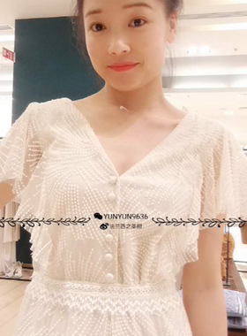 法兰西之美橱代购sessun白色长款v优雅领连衣裙仙女裙