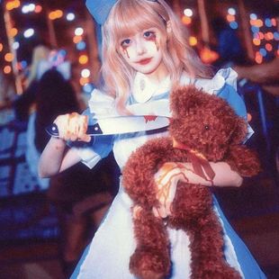 万圣节爱丽丝COS服饰 lolita可爱血腥恐怖梦游仙境公主黑化丧尸裙