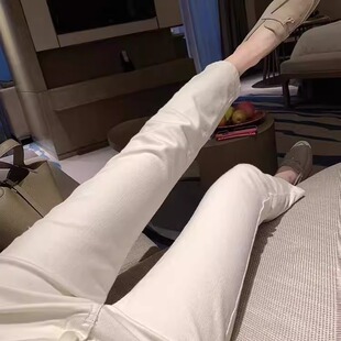 高腰小个子九分烟管小脚裤 白色窄版 春秋季 女2026新款 子 直筒牛仔裤