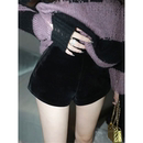 a字阔腿打底休闲裤 外穿2025新款 子 女秋冬季 黑色高腰显瘦丝绒短裤