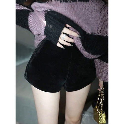 高腰丝绒短裤女秋冬款外穿