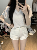 薄款 2025新款 显瘦高腰白色牛仔短裤 夏季 女外穿小个子a字紧身热裤