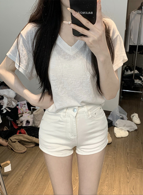 夏季薄款2026新款显瘦高腰白色牛仔短裤女外穿小个子a字紧身热裤