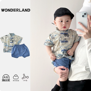 婴儿夏装衣服男宝宝套装中国风汉服喜庆周岁短袖分体唐装新年拜年