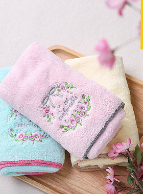 日本成人家用大毛巾马卡龙可爱绣花洗脸美容吸水柔软速干发巾包邮