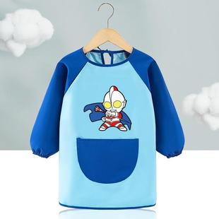 儿童罩衣新款画画衣奥特曼围裙宝宝防水放脏反穿衣护衣幼儿园印名