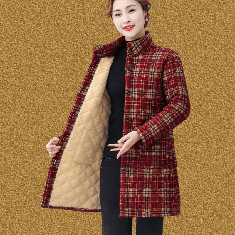 妈妈冬装外套加绒棉袄中长款