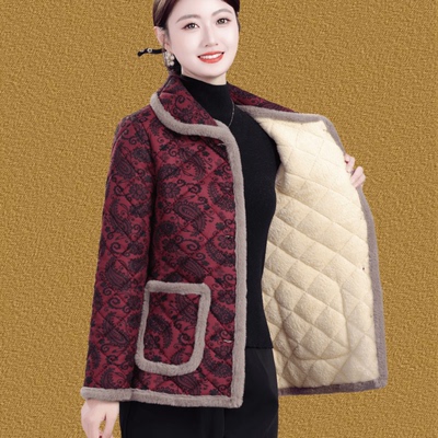 妈妈冬装加绒棉衣民族风花棉袄