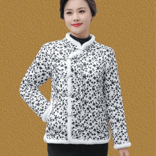 复古盘扣唐装 妈妈装 外套加厚保暖民族风潮 新款 东北大花棉袄女冬季