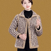 妈妈冬装 千鸟格棉服棉袄上衣 棉衣外套加绒加厚保暖棉袄中老年女装