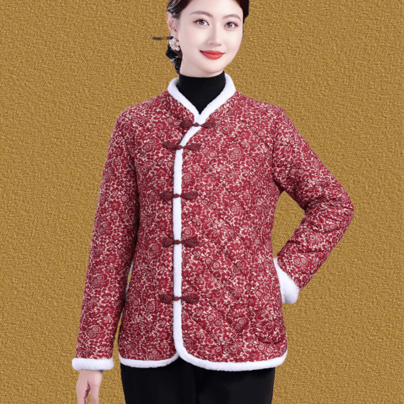 妈妈冬季旗袍式斜襟棉衣