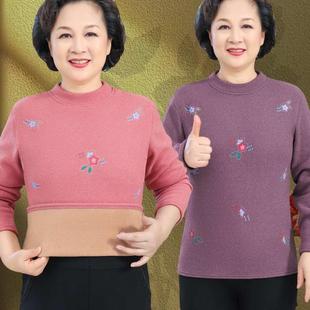 中老年人女装 秋冬新款 保暖中领T恤弹力加厚上衣 加绒打底衫 奶奶装