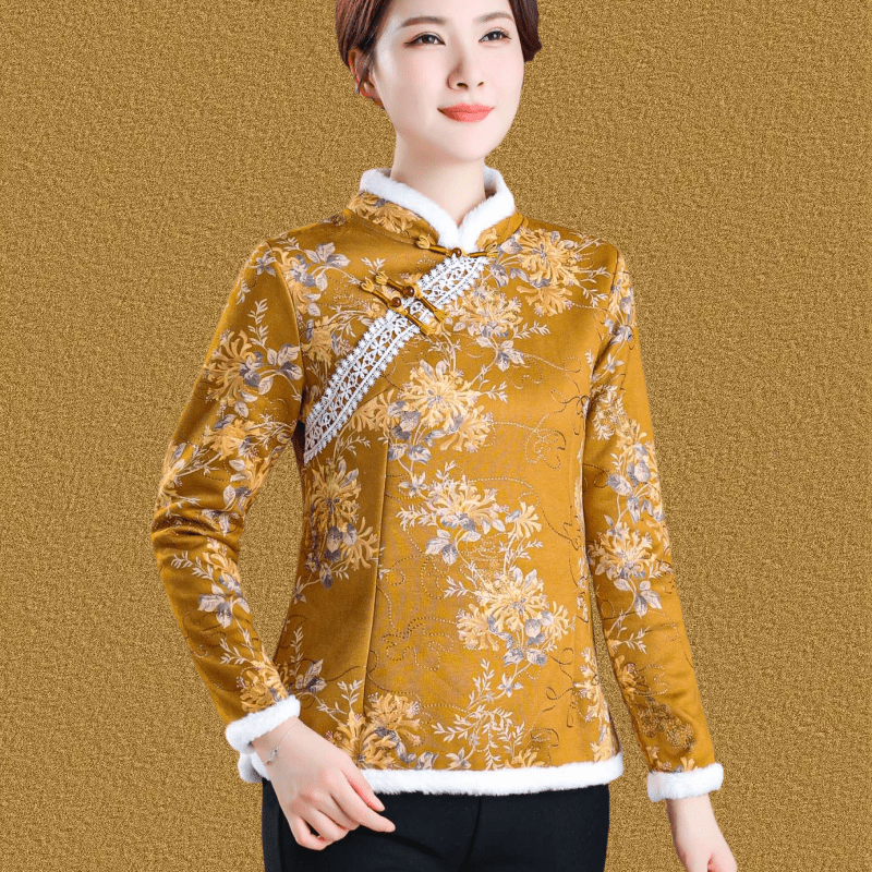 妈妈春秋装加绒打底小衫保暖旗袍