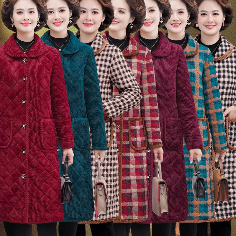 时尚中长款灯芯绒棉衣加绒加厚