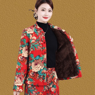 两件套装 东北大花棉袄棉裤 妈妈加绒加厚民族风表演出服女 新款 冬季