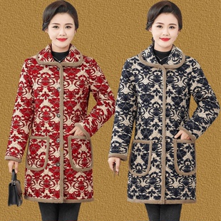 棉服外套 洋气中老年人女装 妈妈冬装 加绒棉衣民族风花棉袄2025新款