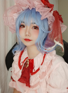 现货包邮面包家cosplay假发东方蕾米莉亚蓝色梨花卷cos假毛
