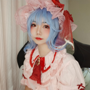 现货包邮面包家cosplay假发东方蕾米莉亚蓝色梨花卷cos假毛