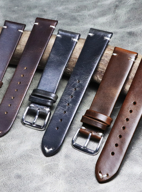 手工头层油蜡皮表带快拆薄型复古18mm19mm20mm21mm22mm疯马皮牛皮