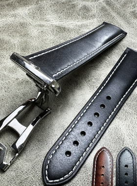适用海马300超霸登月匠心奔涛牛皮油蜡皮20mm皮表带男士真皮表带