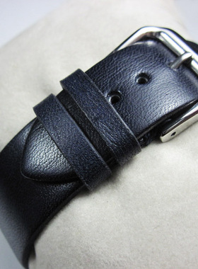 手工柔软真皮小牛皮表带18mm19mm20mm21mm22mm深蓝色超薄型表带