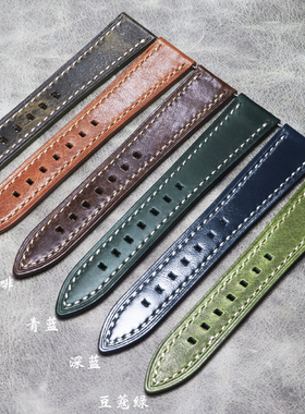 透气耐用手工油蜡皮疯马皮18mm19mm20mm21mm22mm快拆真皮牛皮表带