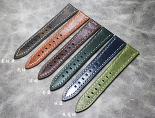 透气耐用手工油蜡皮疯马皮18mm19mm20mm21mm22mm快拆真皮牛皮表带