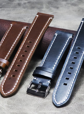 复折头层油蜡皮18mm19mm20mm22mmGT2蓝色咖啡色快拆牛皮真皮表带