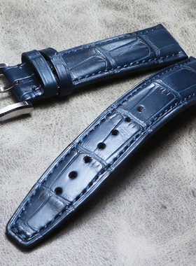 极地蓝手工细腻正竹节纹鳄鱼皮表带20mm21mm22mm蓝色美洲鳄鱼表带