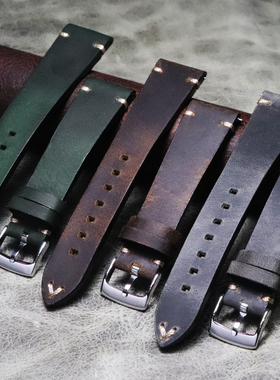 手工21mm22mm真皮20mm*16mm探险蚝式水鬼复古绿色疯马皮快拆表带