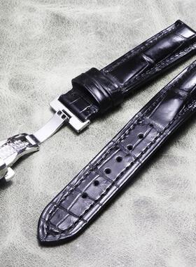 细腻手工美洲鳄鱼皮竹节纹表带蝴蝶扣20mm21mm22mm凯门鳄鱼皮表带