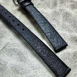 黑色手工柔软耐用12mm14mm毫米鸵鸟皮薄型表带真皮手表链