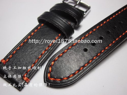 小牛皮橙色线真表带登山表纯手工
