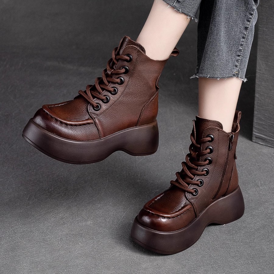 真皮增高马丁靴女鞋松糕厚底短靴