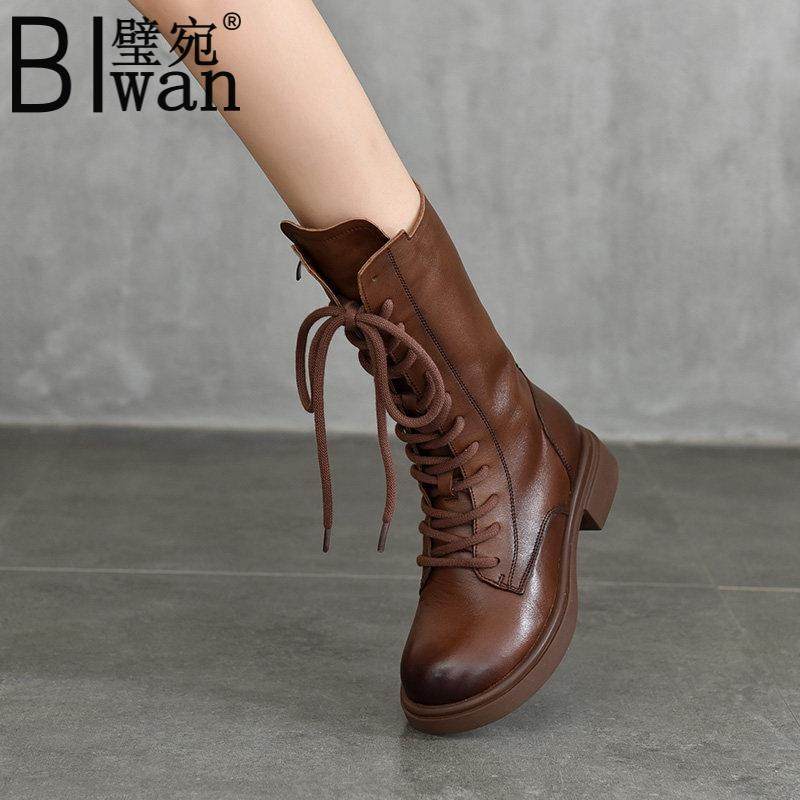 秋冬新款头层牛皮中筒靴女鞋加绒棉靴中跟英伦马丁靴真皮机车长靴,女鞋,马丁靴,淘宝优惠券,粉丝福利购,淘宝优惠卷