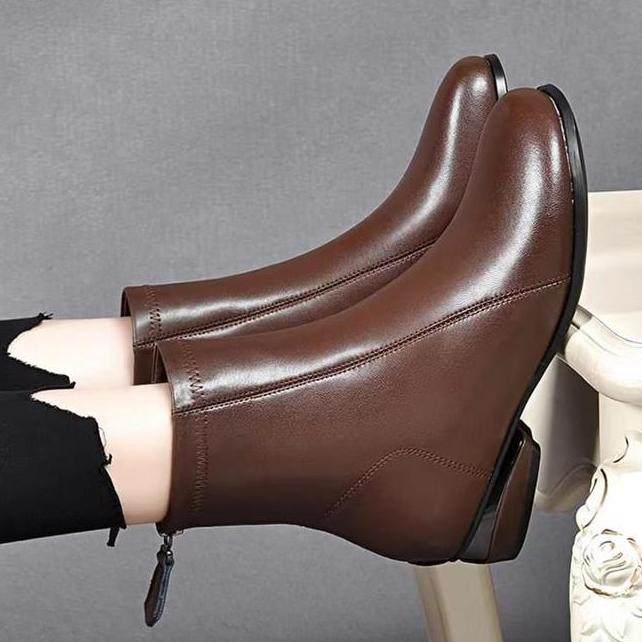 冬季新款马丁靴女鞋真皮圆头低跟软底短靴复古百搭黑色加绒瘦瘦靴,女鞋,时装靴,淘宝优惠券,粉丝福利购,淘宝优惠卷