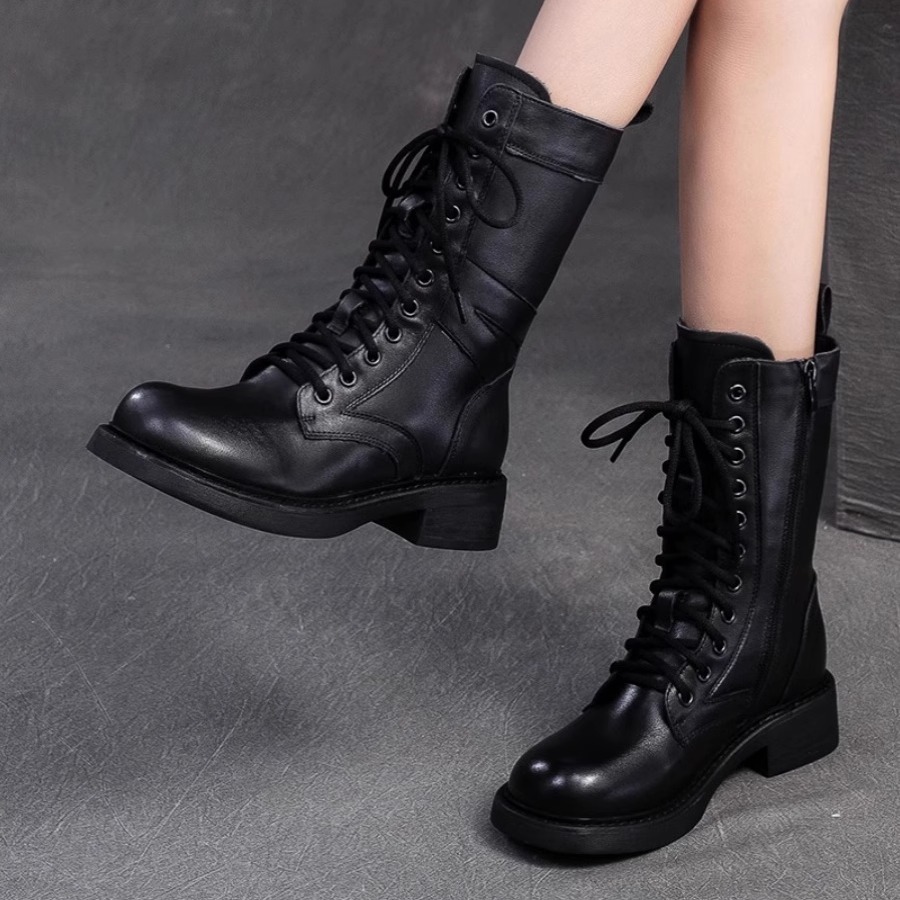 秋冬新款英伦风头层牛皮马丁靴女