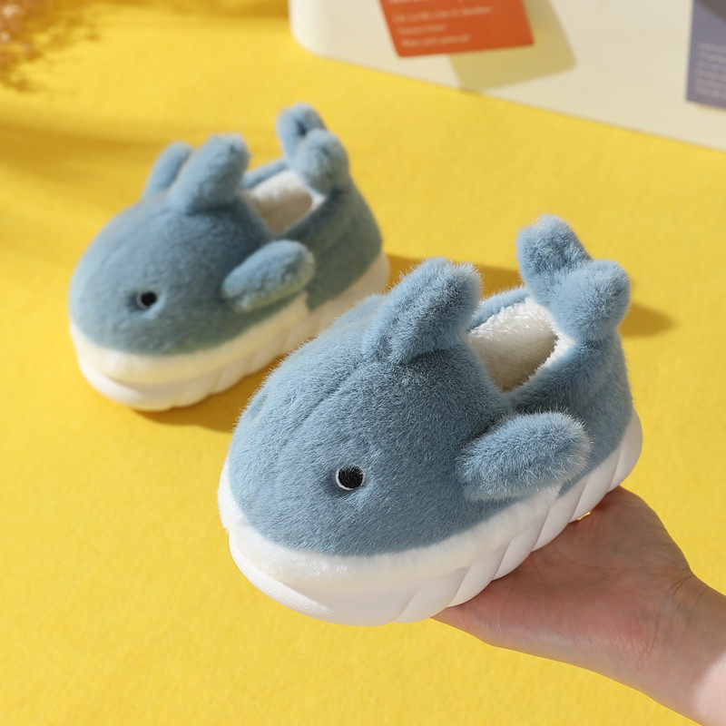 鲸鱼儿童棉拖鞋男女童冬季包跟室内家居保暖卡通毛绒小孩宝宝棉鞋