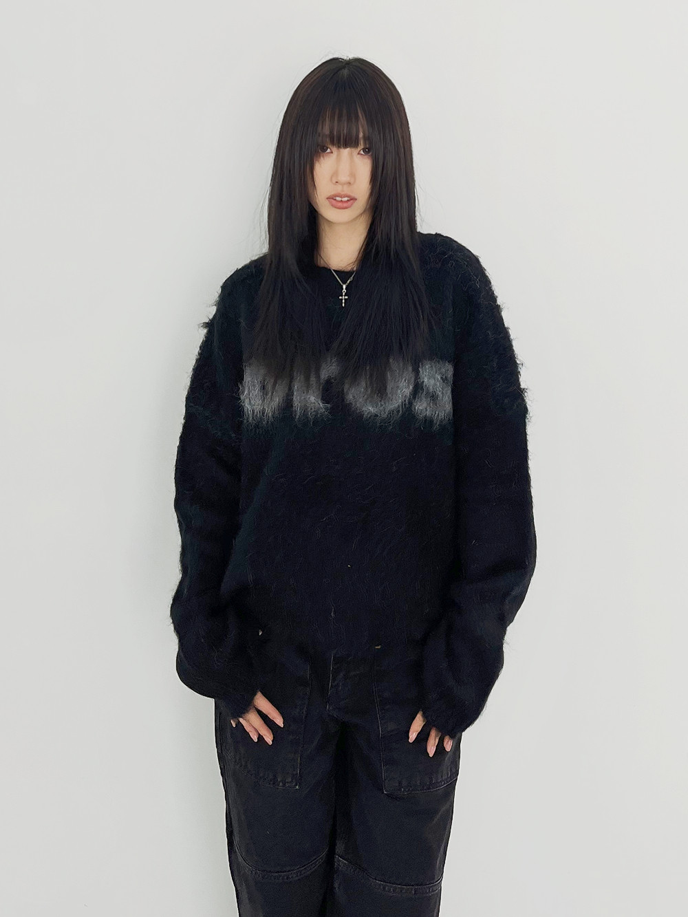 现货*martine rose mohair eros 慵懒马海毛长毛套头宽松印花毛衣