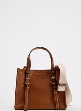 Z家新品女包跨境单肩包深棕黄色休闲斜挎包扣式拼接大容量手提包