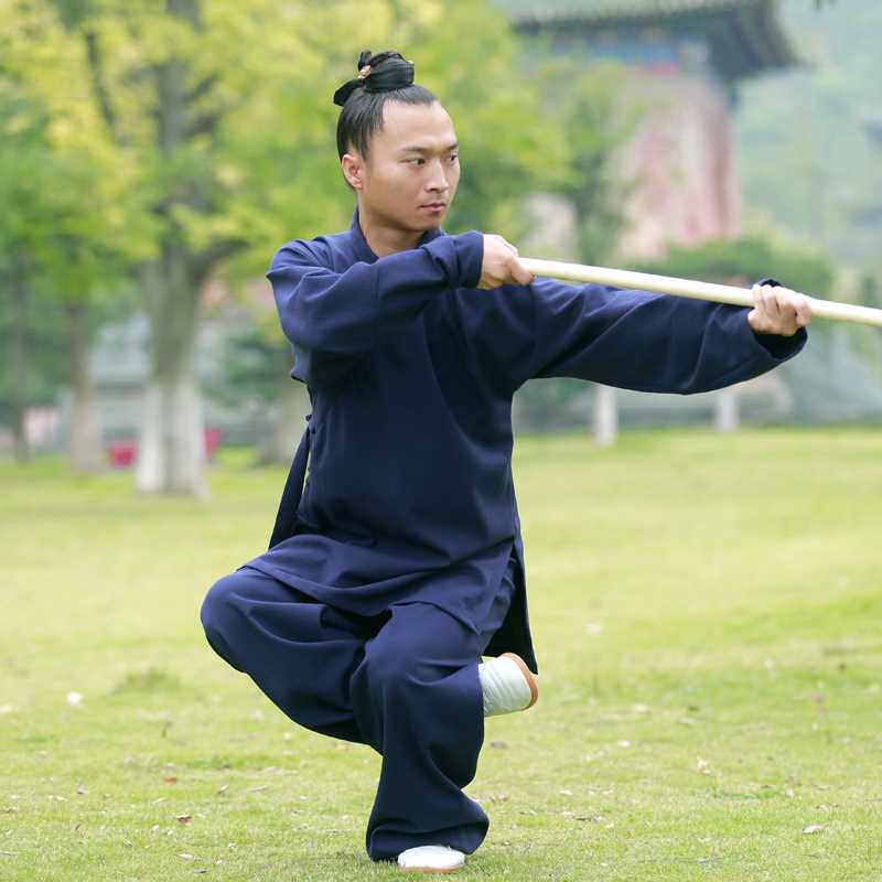 正品武当山亚麻太极服秋冬季斜领道服男女盘扣道士服套装太极拳练