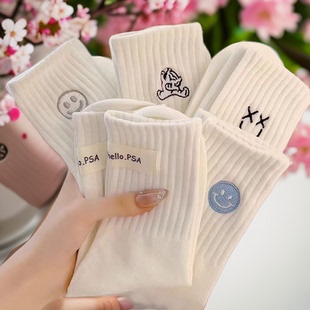袜子女春夏薄款 中筒女袜小白袜长筒运动袜防臭透气纯棉吸汗全棉