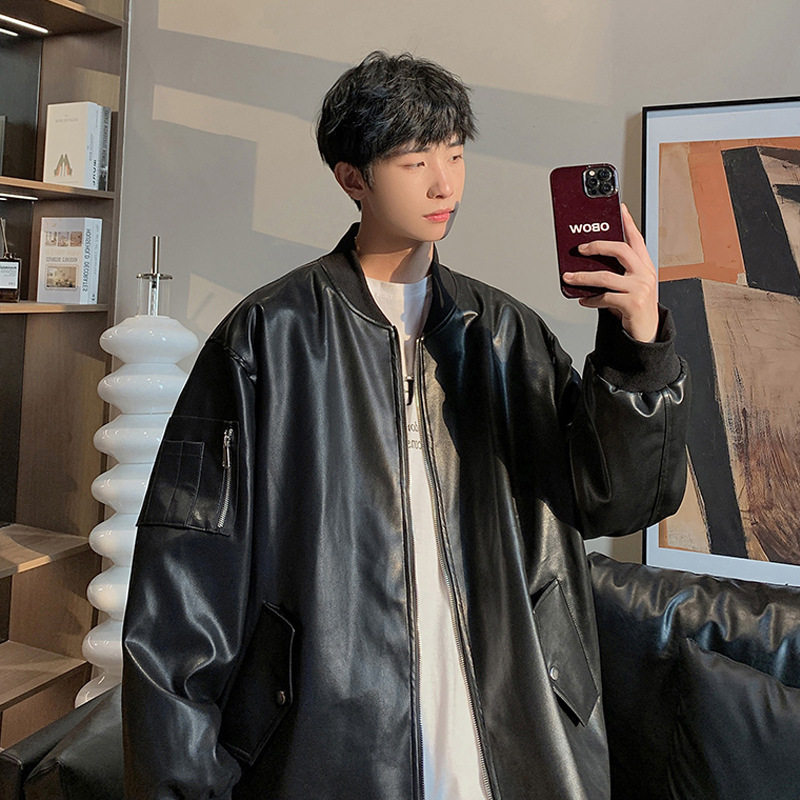 港仔风PU皮棒球领机车服帅气工装外套港风22春季男士青年纯色夹克,男装,夹克,淘宝优惠券,粉丝福利购,淘宝优惠卷