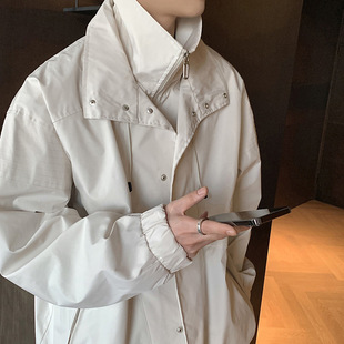 港仔风拼接假两件夹克男士工装服2023春季新品青年纯色帅气冲锋衣