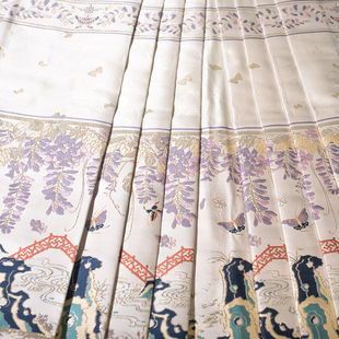 灵龙纪原创 醉花阴紫藤织金缎仿妆花满地金汉服布料马面布料面料