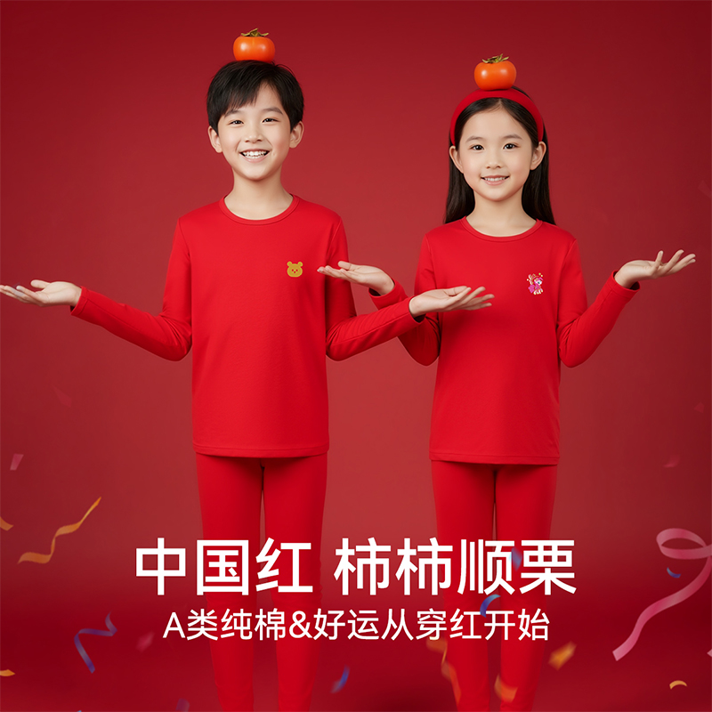 儿童本命年红色内衣套装保暖纯棉